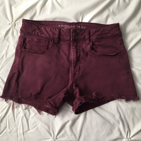 American Eagle Outfitters Pants - AEO Super Stretch Hi Rise Distressed Maroon Shorts